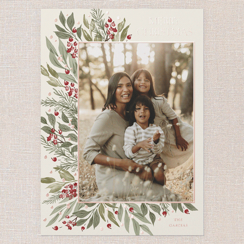 Traditional Berries Holiday Card, Beige, Rose Gold Foil, 5x7, Christmas, Matte, Personalized Foil Cardstock, Square, Cream