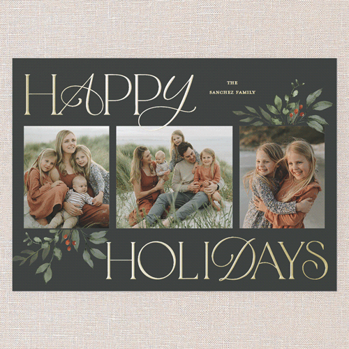 Hint Of Green Holiday Card, Green, Gold Foil, 5x7, Holiday, Matte, Personalized Foil Cardstock, Square, Pine Grove