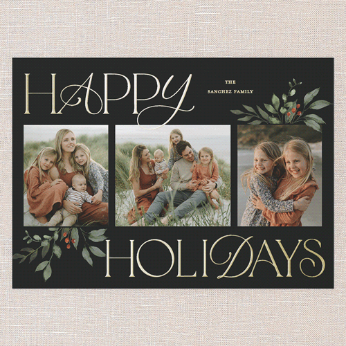 Hint Of Green Holiday Card, Black, Gold Foil, 5x7, Holiday, Matte, Personalized Foil Cardstock, Square, Rich Black