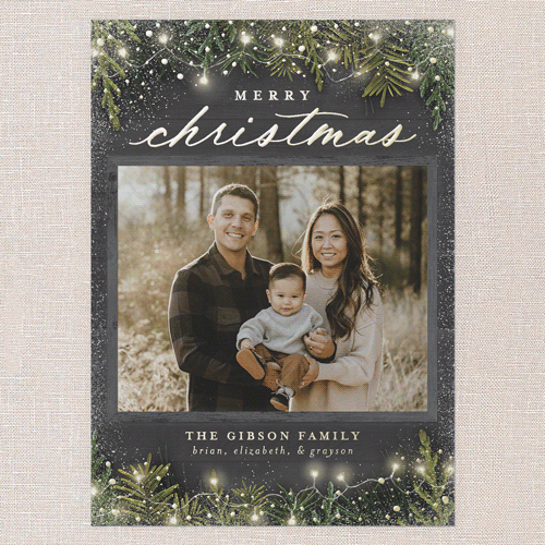 Earnest Evergreen Holiday Card, Black, Gold Foil, 5x7, Christmas, Matte, Personalized Foil Cardstock, Square, Black