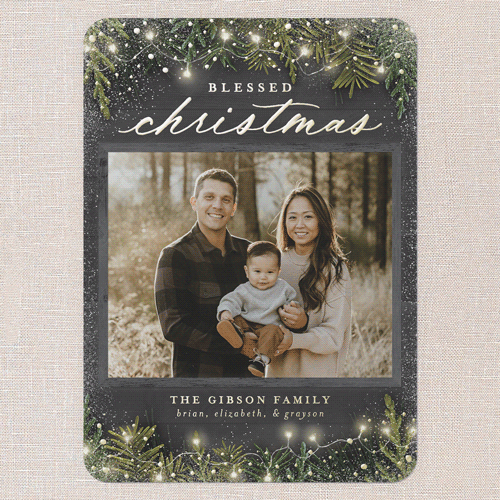 Earnest Evergreen Holiday Card, Black, Gold Foil, 5x7, Religious, Matte, Personalized Foil Cardstock, Rounded, Black