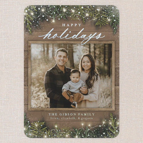 Earnest Evergreen Holiday Card, Beige, Iridescent Foil, 5x7, Holiday, Matte, Personalized Foil Cardstock, Rounded, Rye