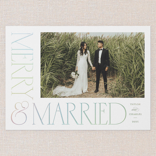 Serif Corner Holiday Card, White, Iridescent Foil, 5x7, Christmas, Matte, Personalized Foil Cardstock, Square, White