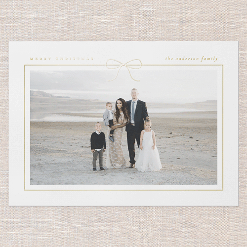 Radiant Bow Holiday Card, Gold Foil, White, 5x7, Christmas, Matte, Personalized Foil Cardstock, Square, White