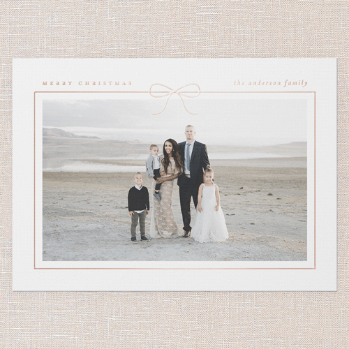 Radiant Bow Holiday Card, Rose Gold Foil, White, 5x7, Christmas, Matte, Personalized Foil Cardstock, Square, White