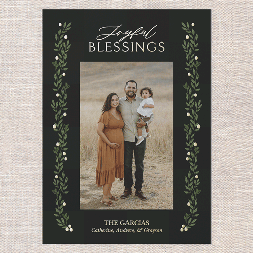 Classic Botanicals Holiday Card, Black, Gold Foil, 5x7, Religious, Matte, Personalized Foil Cardstock, Square, Black