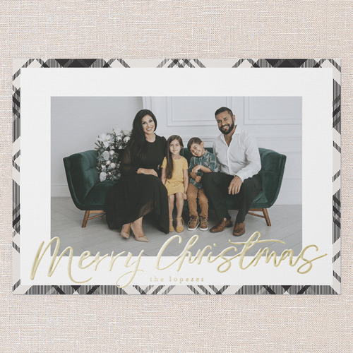 Lustrous Plaid Holiday Card, White, Gold Foil, 5x7, Christmas, Matte, Personalized Foil Cardstock, Square, White