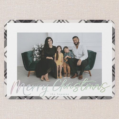 Lustrous Plaid Holiday Card, Iridescent Foil, White, 5x7, Christmas, Matte, Personalized Foil Cardstock, Rounded, White