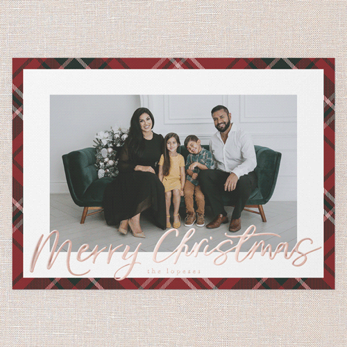 Lustrous Plaid Holiday Card, Rose Gold Foil, Red, 5x7, Christmas, Matte, Personalized Foil Cardstock, Square, Red