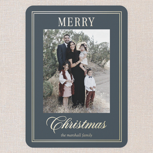 Elegant Luster Holiday Card, Blue, Gold Foil, 5x7, Christmas, Matte, Personalized Foil Cardstock, Rounded, Blue