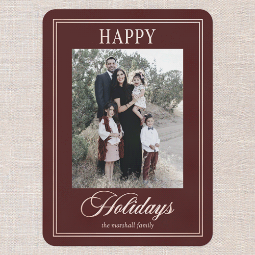 Elegant Luster Holiday Card, Rose Gold Foil, Red, 5x7, Holiday, Matte, Personalized Foil Cardstock, Rounded, Red