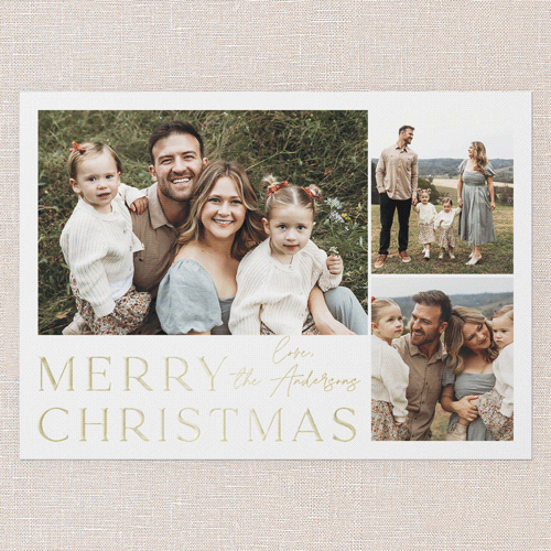 Signature Photo Holiday Card, White, Gold Foil, 5x7, Christmas, Matte, Personalized Foil Cardstock, Square, White
