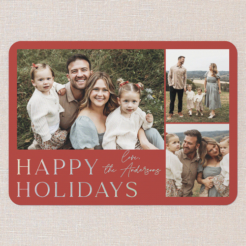 Signature Photo Holiday Card, Iridescent Foil, Red, 5x7, Holiday, Matte, Personalized Foil Cardstock, Rounded, Red