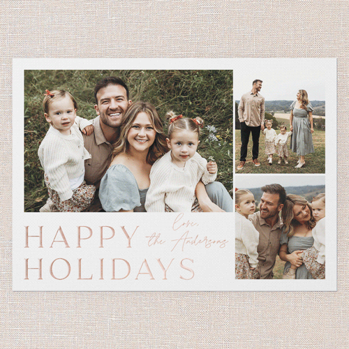 Signature Photo Holiday Card, White, Rose Gold Foil, 5x7, Holiday, Matte, Personalized Foil Cardstock, Square, White