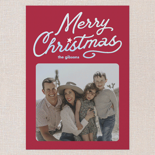 Vintage Script Holiday Card, Red, Iridescent Foil, 5x7, Christmas, Matte, Personalized Foil Cardstock, Square, Red