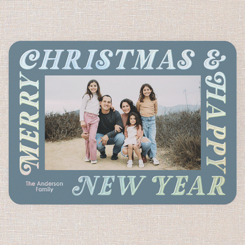 Wrap Around Holiday Card, Blue, Iridescent Foil, 5x7, Christmas, Matte, Personalized Foil Cardstock, Rounded, Blue