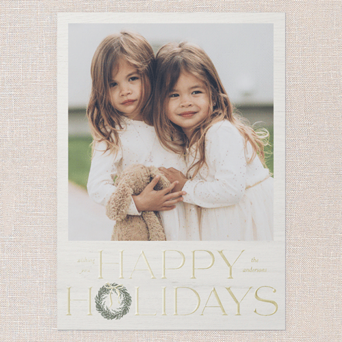 Wreath Wanderlust Holiday Card, White, Gold Foil, 5x7, Holiday, Matte, Personalized Foil Cardstock, Square, White