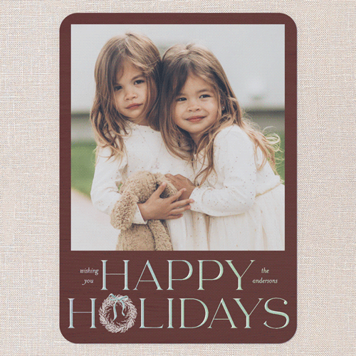 Wreath Wanderlust Holiday Card, Red, Iridescent Foil, 5x7, Holiday, Matte, Personalized Foil Cardstock, Rounded, Red