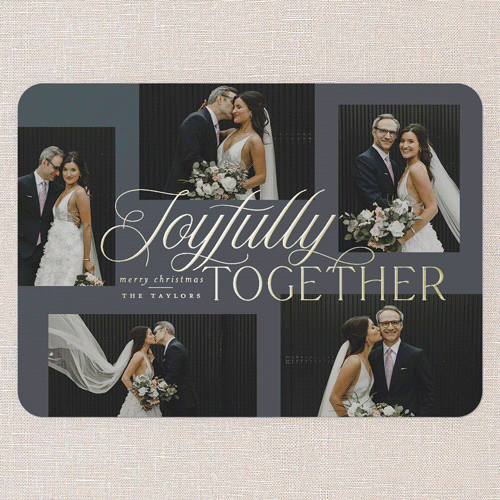 Joyful Union Holiday Card, Grey, Gold Foil, 5x7, Christmas, Matte, Personalized Foil Cardstock, Rounded, Gunmetal