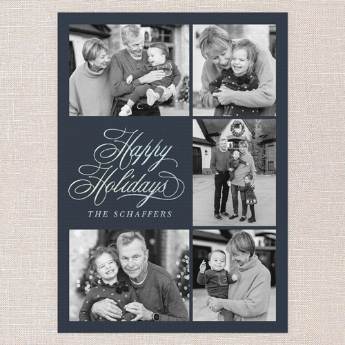 Golden Script Elegance Holiday Card, Iridescent Foil, Blue, 5x7, Holiday, Matte, Personalized Foil Cardstock, Square, Cobalt