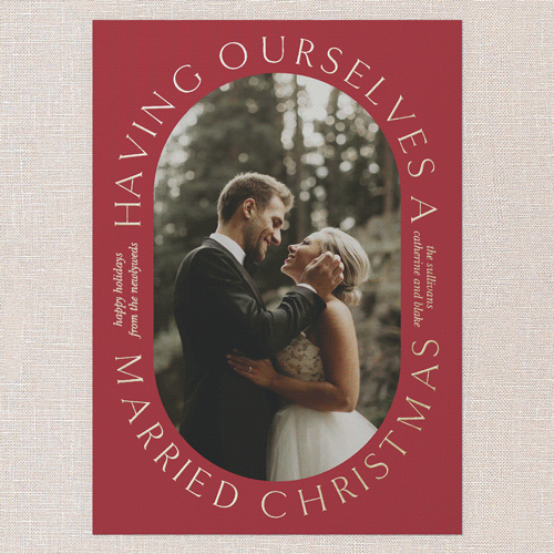 Wedded Wishes Holiday Card, Red, Gold Foil, 5x7, Christmas, Matte, Personalized Foil Cardstock, Square, Radish