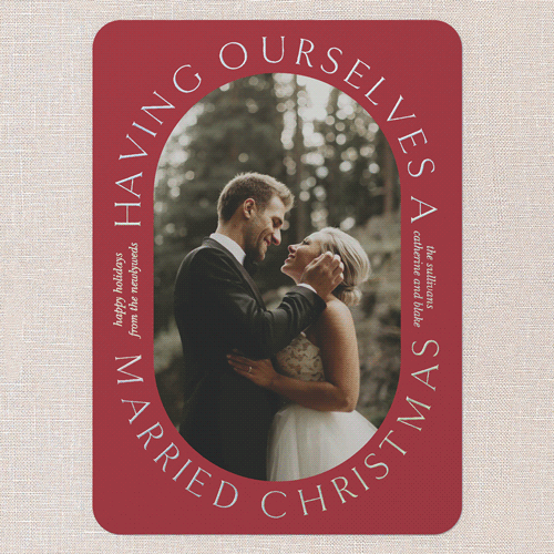 Wedded Wishes Holiday Card, Red, Iridescent Foil, 5x7, Christmas, Matte, Personalized Foil Cardstock, Rounded, Radish