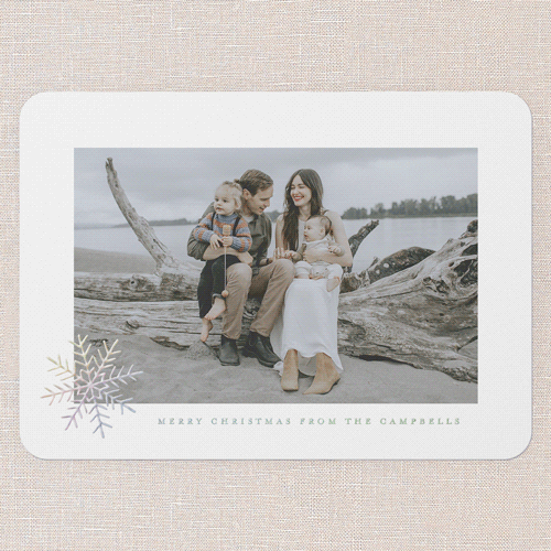 Winter Minimal Holiday Card, White, Iridescent Foil, 5x7, Christmas, Matte, Personalized Foil Cardstock, Rounded, White