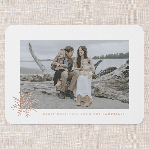 Winter Minimal Holiday Card, Rose Gold Foil, White, 5x7, Christmas, Matte, Personalized Foil Cardstock, Rounded, White