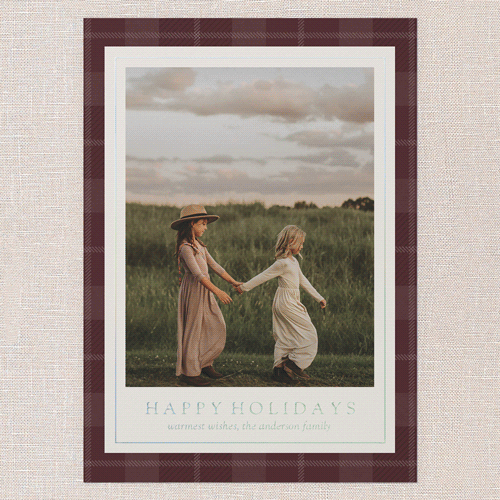 Plaid Border Wishes Holiday Card, Red, Iridescent Foil, 5x7, Holiday, Matte, Personalized Foil Cardstock, Square, Apple