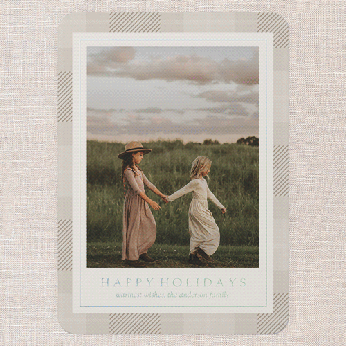 Plaid Border Wishes Holiday Card, Beige, Iridescent Foil, 5x7, Holiday, Matte, Personalized Foil Cardstock, Rounded, Cream