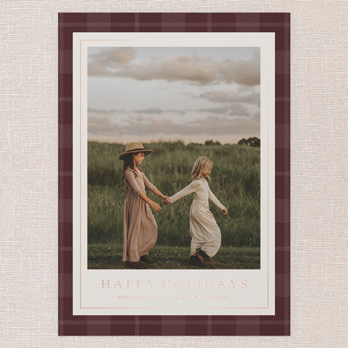 Plaid Border Wishes Holiday Card, Rose Gold Foil, Red, 5x7, Holiday, Matte, Personalized Foil Cardstock, Square, Apple