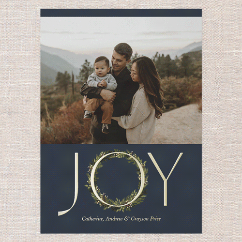 Wreathful Joy Holiday Card, Gold Foil, Blue, 5x7, Holiday, Matte, Personalized Foil Cardstock, Square, Cobalt