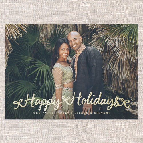Swirl Wishes Holiday Card, White, Gold Foil, 5x7, Holiday, Matte, Personalized Foil Cardstock, Square, White