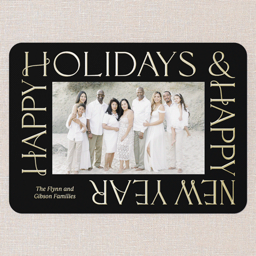 Golden Border Wishes Holiday Card, Black, Gold Foil, 5x7, Holiday, Matte, Personalized Foil Cardstock, Rounded, Black