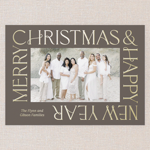 Golden Border Wishes Holiday Card, Brown, Gold Foil, 5x7, Christmas, Matte, Personalized Foil Cardstock, Square, Taupe