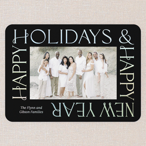 Golden Border Wishes Holiday Card, Iridescent Foil, Black, 5x7, Holiday, Matte, Personalized Foil Cardstock, Rounded, Black