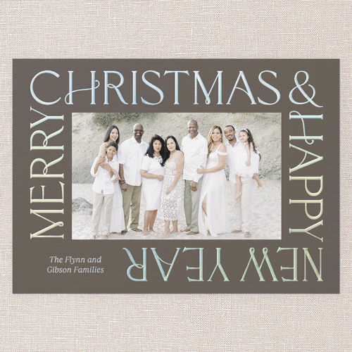 Golden Border Wishes Holiday Card, Iridescent Foil, Brown, 5x7, Christmas, Matte, Personalized Foil Cardstock, Square, Taupe