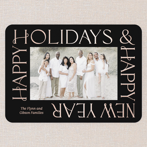 Golden Border Wishes Holiday Card, Rose Gold Foil, Black, 5x7, Holiday, Matte, Personalized Foil Cardstock, Rounded, Black