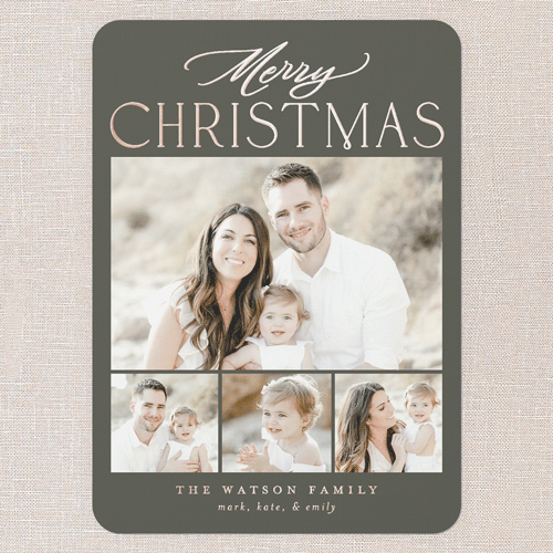 Timeless Greeting Holiday Card, Green, Rose Gold Foil, 5x7, Christmas, Matte, Personalized Foil Cardstock, Rounded, Green