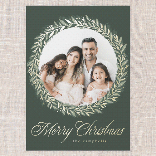 Timeless Wreath Holiday Card, Green, Gold Foil, 5x7, Christmas, Matte, Personalized Foil Cardstock, Square, Tree