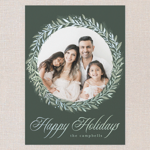 Timeless Wreath Holiday Card, Iridescent Foil, Green, 5x7, Holiday, Matte, Personalized Foil Cardstock, Square, Tree