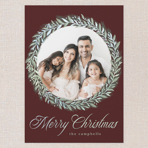 Timeless Wreath Holiday Card, Iridescent Foil, Red, 5x7, Christmas, Matte, Personalized Foil Cardstock, Square, Velvet
