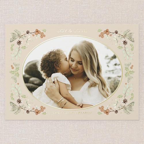 Evergreen Embrace Holiday Card, Gold Foil, Beige, 5x7, Holiday, Matte, Personalized Foil Cardstock, Square, Cream