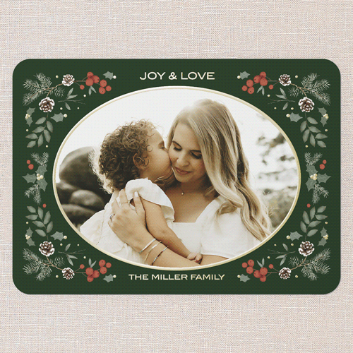 Evergreen Embrace Holiday Card, Gold Foil, Green, 5x7, Holiday, Matte, Personalized Foil Cardstock, Rounded, Spruce Green