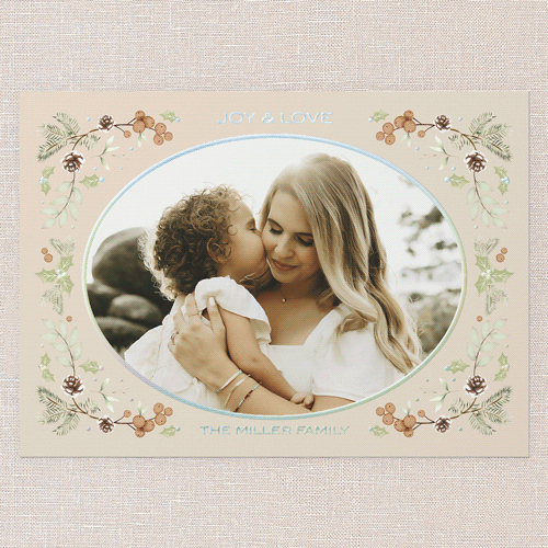Evergreen Embrace Holiday Card, Beige, Iridescent Foil, 5x7, Holiday, Matte, Personalized Foil Cardstock, Square, Cream