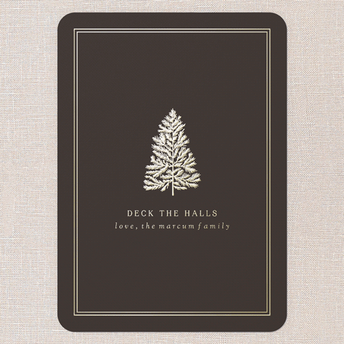 Golden Pine Holiday Card, Brown, Gold Foil, 5x7, Christmas, Matte, Personalized Foil Cardstock, Rounded, Brown