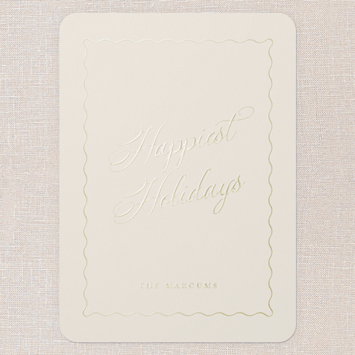 Hardbound Holiday Card, Beige, Gold Foil, 5x7, Holiday, Matte, Personalized Foil Cardstock, Rounded, Adobe Blush
