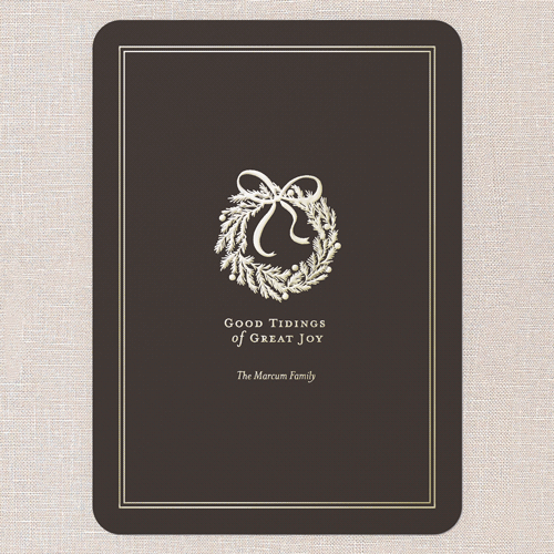 Just For You Holiday Card, Gold Foil, Brown, 5x7, Christmas, Matte, Personalized Foil Cardstock, Rounded, Brown