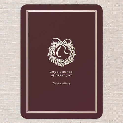 Just For You Holiday Card, Red, Gold Foil, 5x7, Christmas, Matte, Personalized Foil Cardstock, Rounded, Velvet