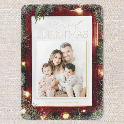 Winterwood Frame Holiday Card, Red, Gold Foil, 5x7, Religious, Matte, Personalized Foil Cardstock, Rounded, Red